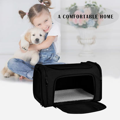 Airline Approved Soft Sided Pet Carrier for Small and Medium Dogs, Cats, and Puppies (Up to 15 lbs), Collapsible Portable Travel Bag for Dogs Cats (Black)