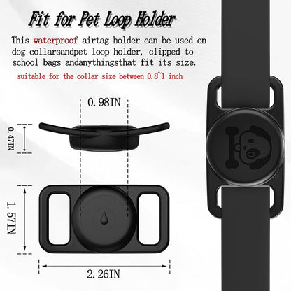 2 Pack Waterproof AirTag Dog Collar Holder Compatible with Apple AirTag, Silicone Hidden Loop Holder for Airtag Tracker, Anti-Lost Dog Collar Air Tag Accessories(Black,White)