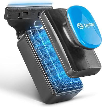 Aquarium Magnet Glass Cleaner, Magnetic Fish Tank Cleaner with Algae Scraper, Double Sided Cleaning Scrubber Brush with Handle, Titanium Blade, Self-Floating, Fit Max 1/4" Thick Glass, Medium