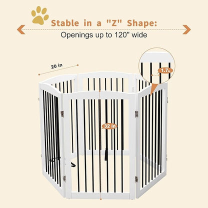 Freestanding Pet Gate for Dogs, Indoor Wooden Foldable Dog Gate for House, Extra Wide, Pet Fence for Stairs, Doorways, Halls, Support Feet Included, 120 Inch Wide, 6 Panels 32",White
