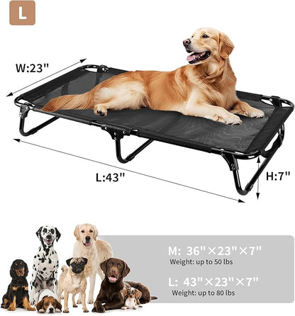 Elevated Dog Bed, Foldable Pet Bed with No Assembly, Cooling Raised Bed with Breathable Mesh, No-Slip Feet Durable Dog Cots Beds for Indoor & Outdoor Use, Black (L:43"x23"x7")