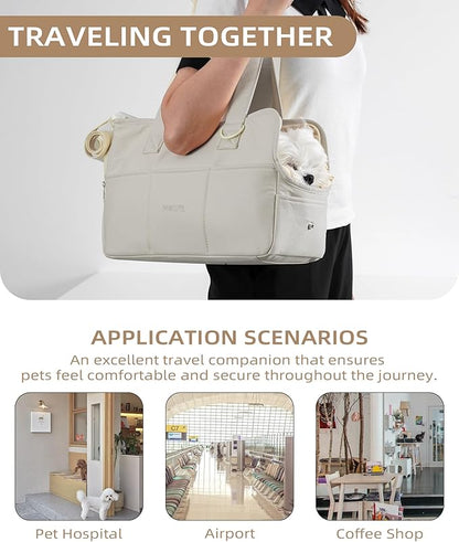 Dog Purse Carrier for Small Dogs Rabbit cat with Large Pockets, Cotton Bag, Dog Carrier Soft Sided, Collapsible Travel Puppy Carrier (Grey, 13.6" L x 6.5" W x 10" H)