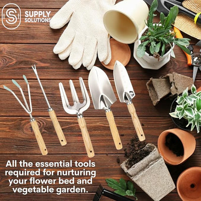 Gardening Tools - Perfect Garden Tools for Women or Men - Small Heavy Duty Gardening Hand Tools with Trowel, Transplanter, Fork, Rake, and Cultivator - Ergonomic Design Gardening Kit