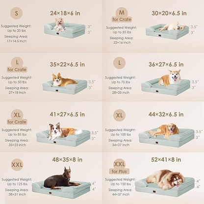 EHEYCIGA Orthopedic Dog Bed for Small Dogs, Waterproof Memory Foam Small Dog Beds with Sides, Non-Slip Bottom and Egg-Crate Foam Medium Pet Couch Bed with Washable Removable Cover, Sage Green