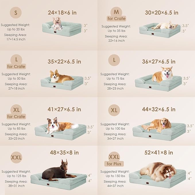 EHEYCIGA Orthopedic Large Dog Bed, Waterproof Memory Foam, Non-Slip Bottom, Sage Green, 36"L x 27"W x 6.5"Th