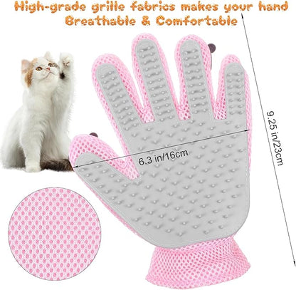 2 in 1 Pet Grooming Glove for Cats & Dogs, Efficient Deshedding Brush Pet Long Short Fur Removal Glove, Gentle Massaging Puppy Kitten Bathing Grooming Brush Tool, Easy Clean Floating Hair Mitt