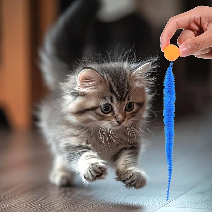 6 Pcs Bouncy Ball for Cats, Colorful Fuzzy Bouncy Cat Worm Toy Ball Fuzzy Worms (Balls Colors are Random)