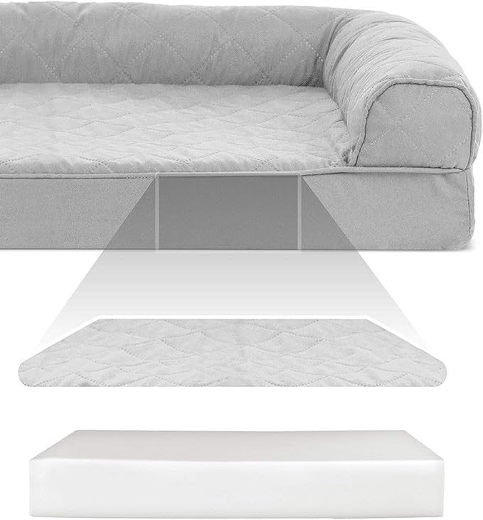 Furhaven Orthopedic Dog Bed for Large Dogs w/ Removable Bolsters & Washable Cover, For Dogs Up to 125 lbs - Quilted Sofa - Silver Gray, Jumbo Plus/XXL