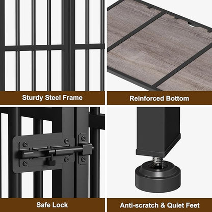 Easycom 41" Dog Crate Furniture Foldable, No Assembly Decorative Dog Kennel Indoor, Dog Crates for Large Dogs (40-65 lbs), Wooden Dog Cage with Adjustable Bowls and Name Tag, End Table, Oak Grey