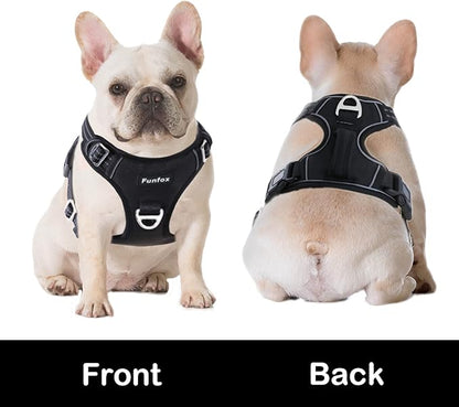 Funfox Dog Harness No Pull, Adjustable Dog Vest Harness Super Soft, 2 Leash Clips Anti Pull, Vertical Handle Easy to Control, Reflective Night Walking for Large Breed, Black, L