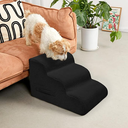 Dog Steps for Small Dogs, 3-Step Pet Ramp Stairs for High Beds and Sofa, Non-Slip Pet Stairs for Small Dogs and Cats, Removable and Easy to Clean Cover, Black