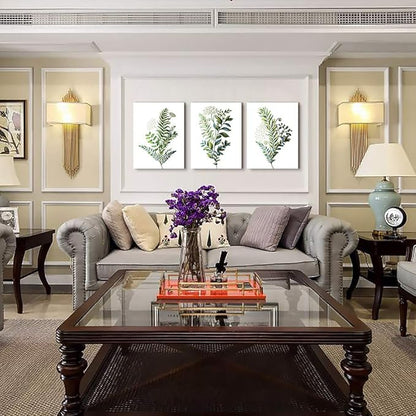 3 Pieces Framed Wall Art for Living Room Bathroom Wall Decorations Kitchen Wall decor Canvas Print decor modern Simple Bedroom Home Decoration Green leaves Poster wall paintings