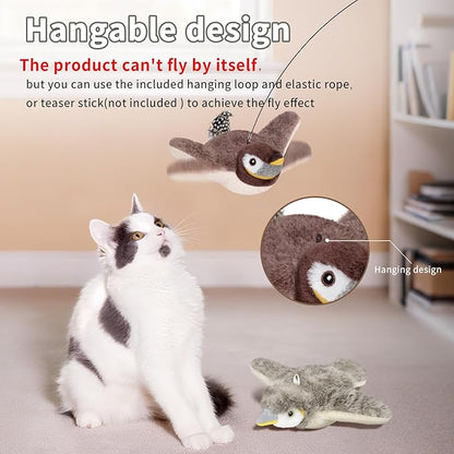 2 PCS Cat Toys, Flapping Bird Cat Toy(No Flying), Interactive Catnip Toy with Catnip Bags, Chirping Noise Moving Wings Dog Cat Kitten Toys, Flappy Flying Pets Toy for Indoor(Brown&Gray Sparrow)