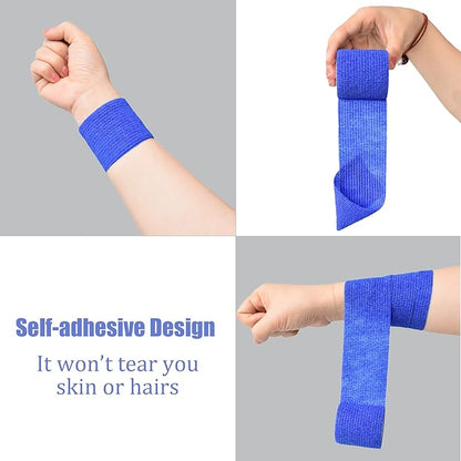 9 Pack 2" x 5 Yards Self Adhesive Bandage Wrap Self Stick Wrap for Ankle, Wrist, Finger, Sports, Breathable Cohesive Vet Tape for Pets (D Dark Blue)