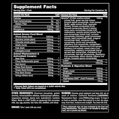 Animal Daily Greens Pill Packs - Kale, Wheat Grass, Alfalfa & More - Convenient Prebiotic and Probiotic Superfood Blend for Superior Digestion, Gut Health, and Immunity For Men & Women - 30 Day Supply