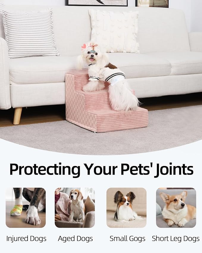 Dog Stairs for Small Dogs,17.5" H,4-Step Dog Steps for Bed and Couch with High Density Foam,Non-Slip Pet Steps for Doggy and Cat,Pet Stairs with a Washable Cover,Pink