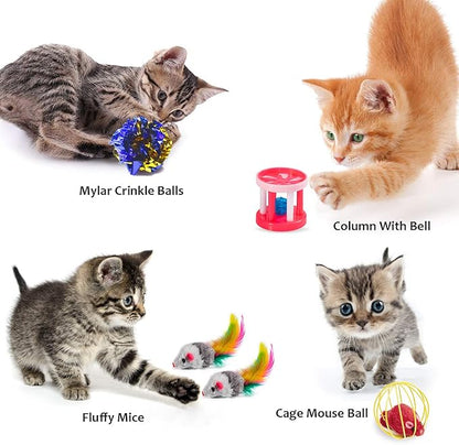 AILUKI 35 PCS Cat Toys Kitten Toys Assortments,Variety Catnip Toy Set Including 2 Way Tunnel,Cat Feather Teaser,Catnip Fish,Mice,Colorful Balls and Bells for Cat,Puppy,Kitty