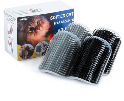 4 Pack Cat Self Groomer with Catnip Pouch,Cats Corner Massage Comb Grooming Brush Tool for Kitten Puppy (2 Black/2 Grey)