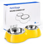 Elevated Dog Bowls Set - Non-Slip Raised Pet Feeder with Medium (2 Cups) & Large (4 Cups) Stainless Steel Bowls - Includes Durable Resin Stand for Puppies, Adult Dogs & Cats - Yellow