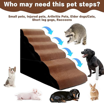 Dog Steps for High Beds 30-32" H - 6-Step Dog Stairs for Small Dogs, 33D Foam Pet Steps for High Bed with Non-Slip Bottom and Washable Cover, Dogs Ramp for Bed Indoor, Brown