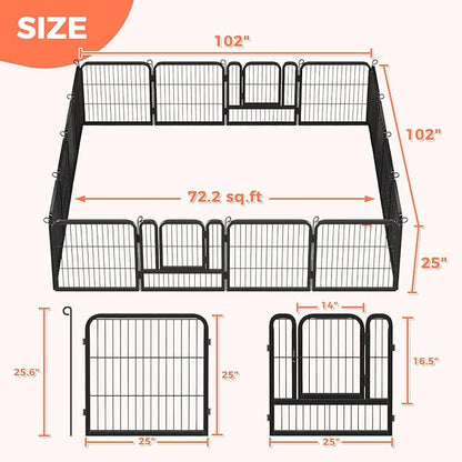 24 Inch Dog Playpen - 16 Panels Metal Pet Exercise Pen for Puppy, Indoor/Outdoor Dog Fence for Yard, Garden, Camping & RV Travel