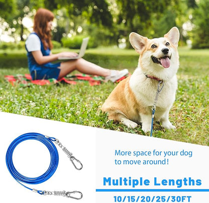 Dog Tie Out Cable - 10/15/20/25/30FT Heavy Duty for Large Dogs Up to 250LBS - Rosy Pink/Blue/Purple/Silver/Red/Green/Yellow
