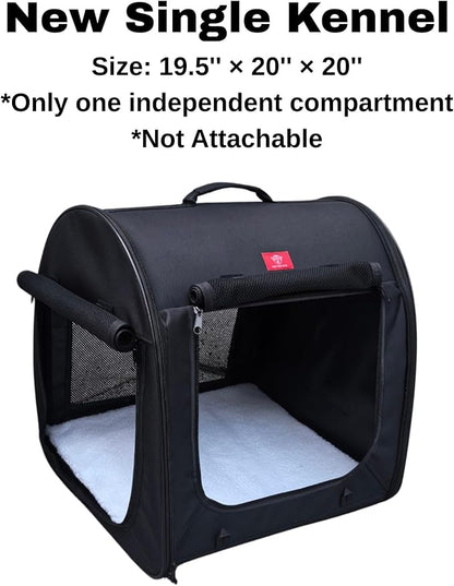 Fabric Portable Pet Kennel/Shelter, Single, Black 20"x20"x19.5" - Car Seat-Belt Fixture Included