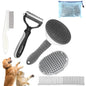 5 in 1 Dog Grooming Kit - Self-Cleaning Slicker Brush for Shedding Short Long Haired Dogs & Cats, Includes Pet Comb, Flea Comb, Bath Brush, Undercoat Rake - Complete Fur Care Set - Gray