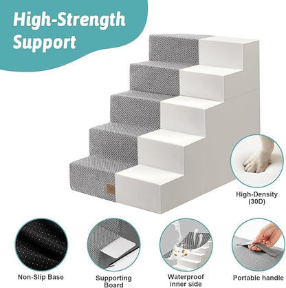 Dog Stairs for Small Dogs, 5 Tier Removable Wider Pet Stairs for Couch and Bed, 23.6" H Non-Slip Dog Steps for Puppies and Old Cats with Support Board, 29.5x19.7x23.6 inch, Grey