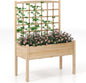 Giantex Raised Garden Bed with Trellis, Wooden Elevated Planter Box with Legs, Drainage Holes for Climbing Plants Vines Vegetables Flowers Herbs, Outdoor Horticulture Planter for Patio Yard (Natural)