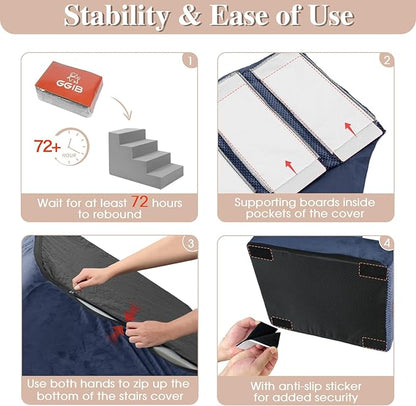 GGIB Dog Stairs for Small Dogs Cats Non-Slip Dog Steps for High Bed Pet Stairs for Sofa Couch Pet Ramp Pet Steps with Removable Washable Cover, 13" H, 3-Step