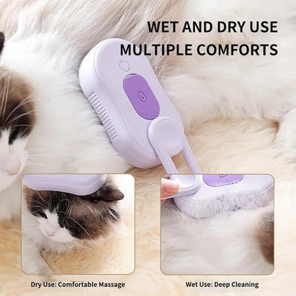 4 in 1 Cat Steam Brush Rechargeable pet spray comb Steam Brush for Cats and Dogs, Massage, Cleaning, Shedding & Combing Multifunctional Hair Removal Anti Static Grooming Tool for home (Purple)