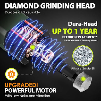 Dog Nail Grinder Upgraded - Professional 3-Speed Super Quiet and Low Vibration Electric Pet Nail Grinder with 4 LED Lights - Painless Paws Grooming & Smoothing for Small to Large Dogs (Green)
