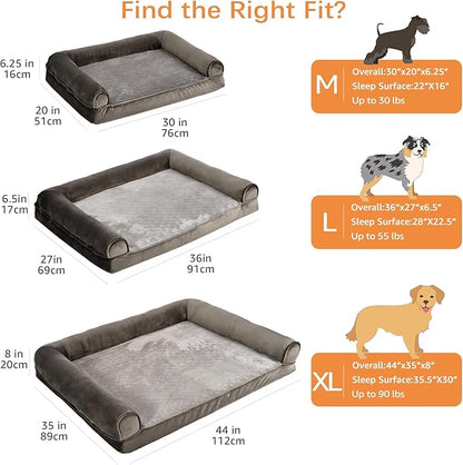 Amazon Basics Dog Bed with Cooling Gel Memory Foam, Pressure-Relief Support for Dogs up to 90lbs, Non-Slip Bottom, Machine Washable Cover, Extra Large Sized (44" x 35"), Brown