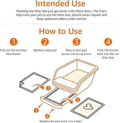 Amazon Basics Cat Pee Pads, 60 Count, Universal Fit for Litter Box, Odor Control, Unscented, White/Purple