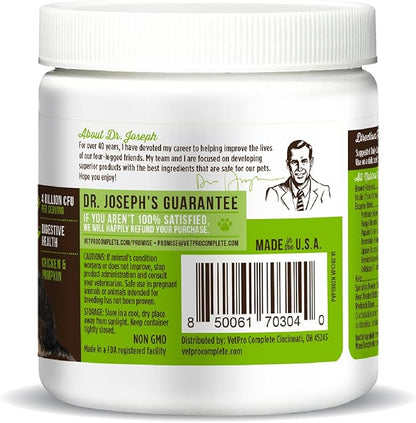 Dr. Joseph's VetPro Complete Advanced Powdered Pre & Probiotics for Dogs, 90 Scoops, Supports Gut Health, Diarrhea, Digestive Health & Seasonal Allergies, Chicken/Pumpkin Flavor, Add to Food