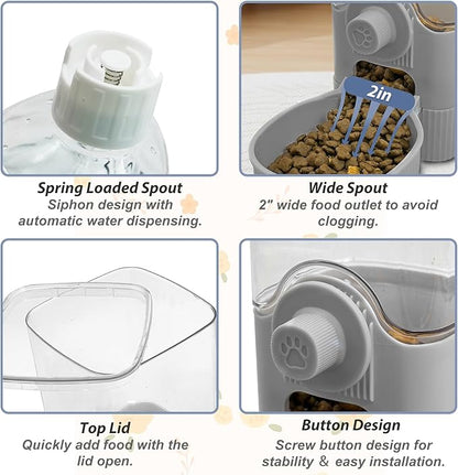 Fhiny Rabbit Food & Water Dispenser, Large Capacity Gravity Guinea Pig Feeder and Waterer Set Hanging Automatic Bunny Feeder for Cage for Bunny Guinea Pig Chinchilla Ferret Cat Puppy