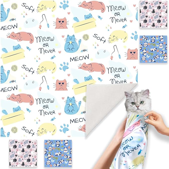 27.6" Cat Wrap for Grooming-Premium Cat Grooming Wrap Cat Restraint for Nail Clipping, Self-Adherent Soft Cat Blanket to Wrap Cat Anti-Scratch Anti-Escape Grooming Bag (White, XL(Within 17lbs))-