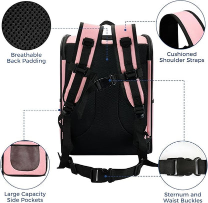 Apollo Walker Dog & Cat Carrier Backpack for 4-15lb Pets - Ventilated Safe Design with Padded Back Support, Breathable Mesh Pet Backpack for Hiking, Travel, Outdoor (Pink)