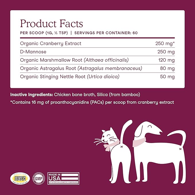 Fera Pets Bladder Support - Cranberry for Dogs & Cats - D-Mannose & Marshmallow Root - Urinary Tract Support - Supports Normal Urine pH - Boosts Immunity - 60 Scoops