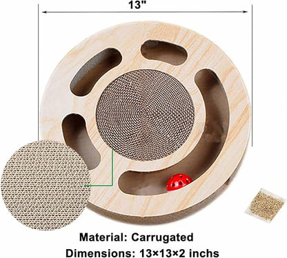 Cat Toy 3in 1 Kitten Puzzles Toys for Bored Indoor Cats with Cardboard and 2 Bell Balls Round Cats Scratcher