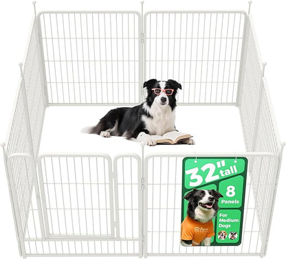FXW Rollick Unleashed Dog Playpen for Indoor, Yard, RV Camping, 32 inch 8 Panels for Small and Medium Dogs, White│Patented