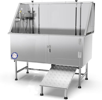 Flying Pig Grooming 62" Stainless Steel Pet Dog Bath Tub with Faucet (Right door/Left Drain), 62 x 27 x 58"