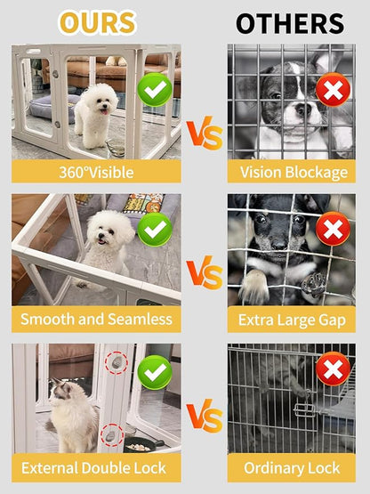 Dog Playpen, Clear Acrylic Plastic Puppy Playpen Indoor, Pet Pen for Puppy Cat Bunny, Transparent Easy Assemble Foldable Whelping Box for Dogs, Puppy Playpen with Gate (23.6" Height, 10PCS)