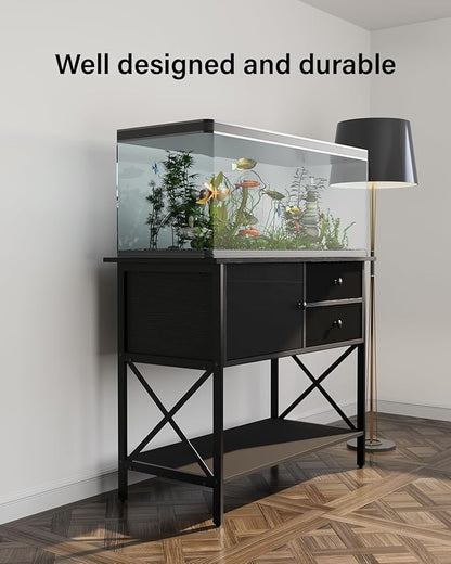 Fish Tank Stand 40 Gallon: Sturdy Aquarium Stand with Accessories Storage - Metal Tank Stands Table for 40-50 Gallon Reptile Breeder Turtle Terrarium - 36.6"x18.8" Weight Capacity 660 lbs