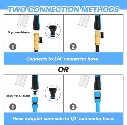 Dog Wash Hose Attachment, 10-in-1 Spray Mode Pet Shower Soap Sprayer with Grooming Comb Rubber Brush, Hose Nozzle with 100cc Soap Dispenser, for Watering, Car Wash, Dog and Horse Showering (Blue)