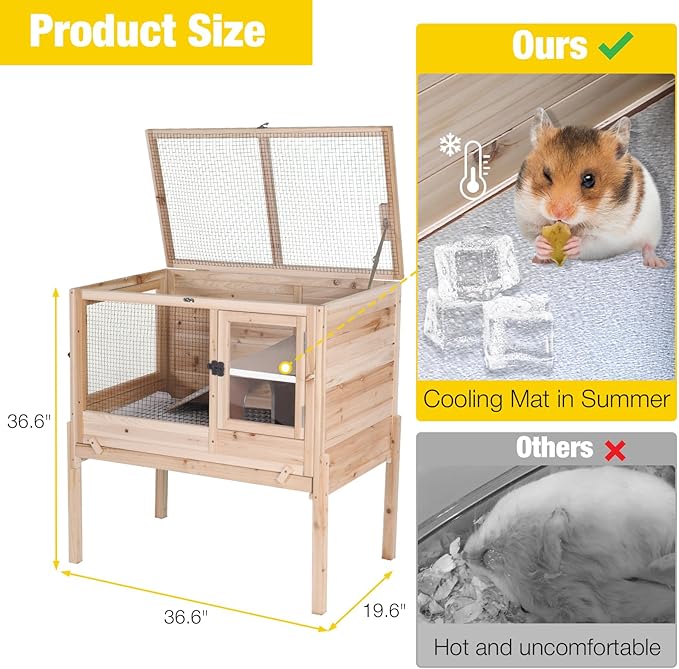 Aivituvin Wooden Guinea Pig Cages Indoor with Removable Stand, Anti Chewing Rabbit Hutch with Ramp and Wire Mesh, 2 Story Small Animals House Habitat with Pull Out Tray (Light Natural Wood)
