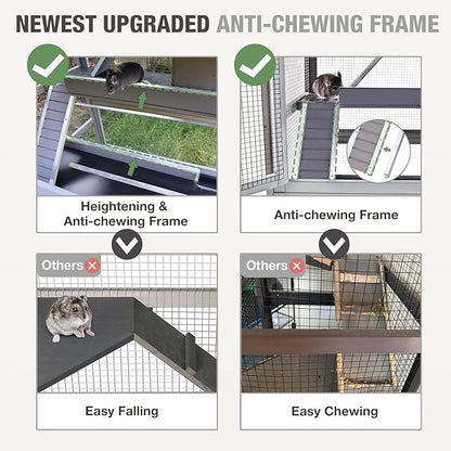 Ferret Cage Rat Cage Indoor Outdoor, Large Guinea Pig Cages with 4 Levels, Wooden Chinchilla Cage with Wheels for Hamster, Chameleon, Gerbils and Other Small Animals Anti-Chewing