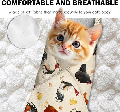 27.6"Cat Grooming Wrap, Self Adhesive Cat Wrap for Cutting Nails, Anti-Escape Calming Cat Swaddle Wrap for Medicine Ear Cleaning, Chicken Anti-Scratch Cats Burrito Restraint Blanket,Practical Pet Tool
