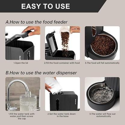 Gardner Pet Automatic Gravity Cat Food Feeder and Water Dispenser Stainless Steel Two-in-One Set Large Capacity Dispenser for Pets Dogs, Puppies, Kittens
